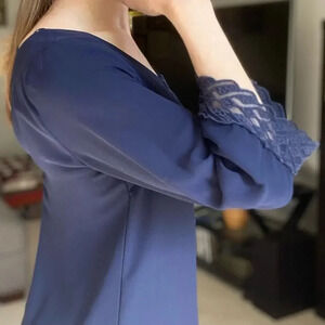 ASTR Navy Lace Trim Breezy Shift Dress Small